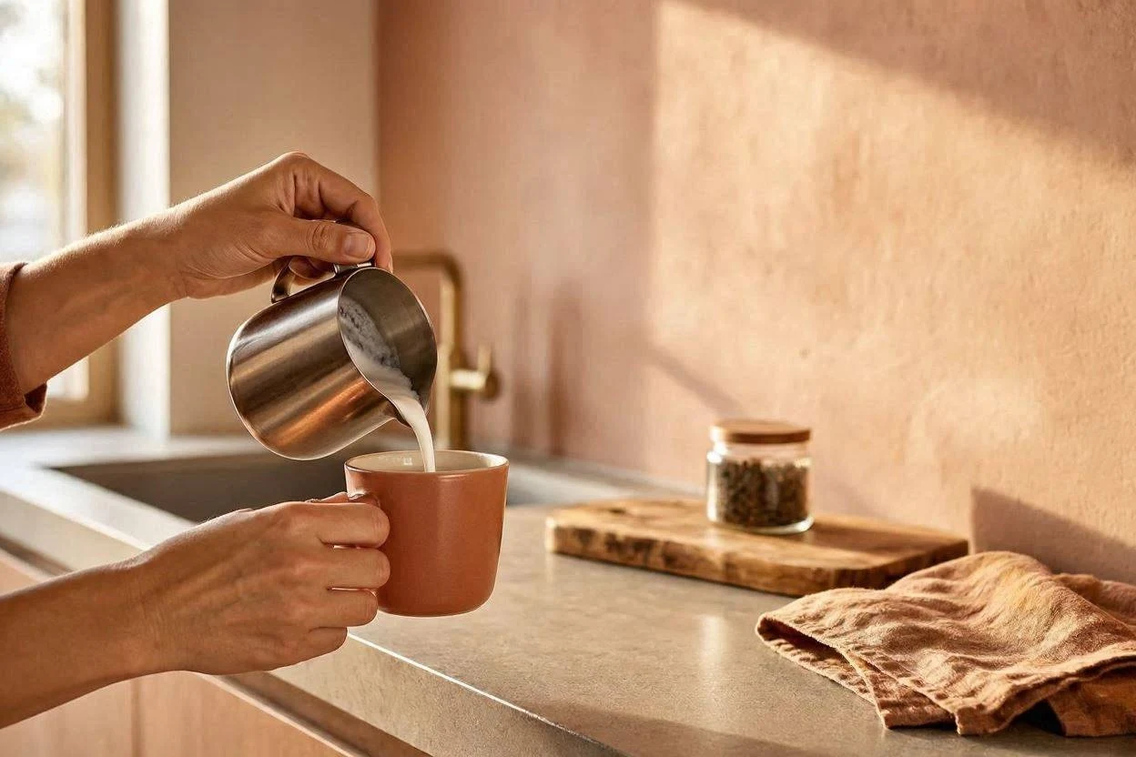 Person preparing a drink in the kitchen